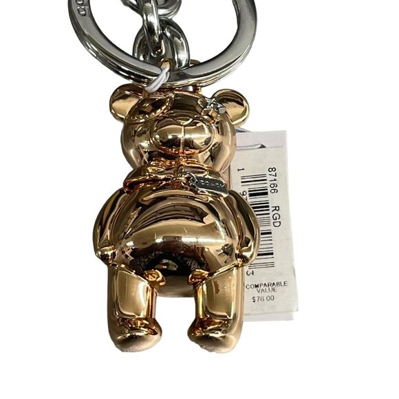 Coach Rose Gold Tone Teddy Bear Purse Charm 3D Keychain 87166 New - Picture 5 of 8